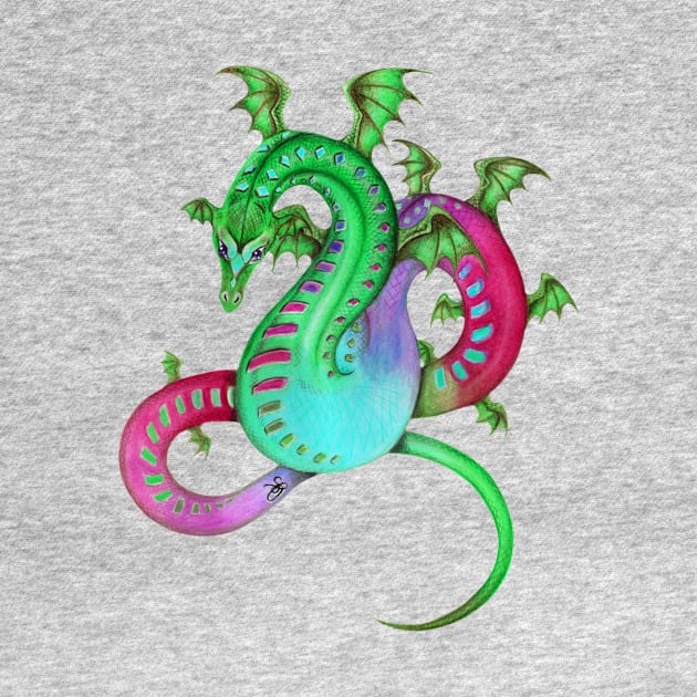 Fabulous Rainbow Dragon in Green, Teal, and Pink by Sandra Staple